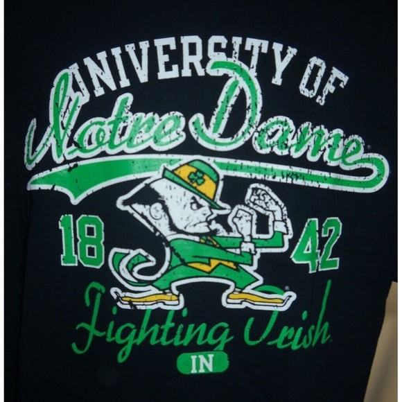 UNIVERSITY of NOTRE DAME T Shirt Mens SMALL Blue Fighting Irish Leprechaun NCAA - Picture 2 of 2